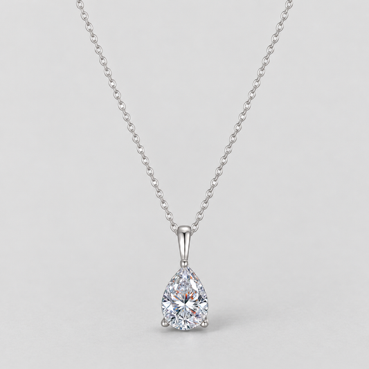 Pear-Cut Moissanite Necklace with Bail in 925 sterling silver, silver finish.