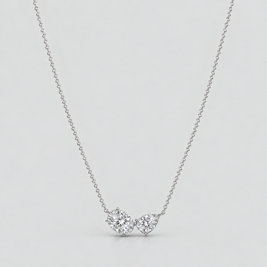Oval and Pear Moissanite Necklace in 925 sterling silver, silver finish.
