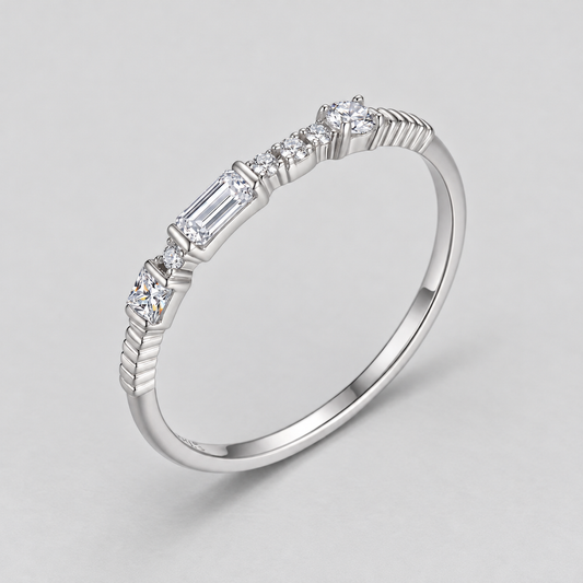 Geometric Moissanite Band in 925 sterling silver, silver finish.