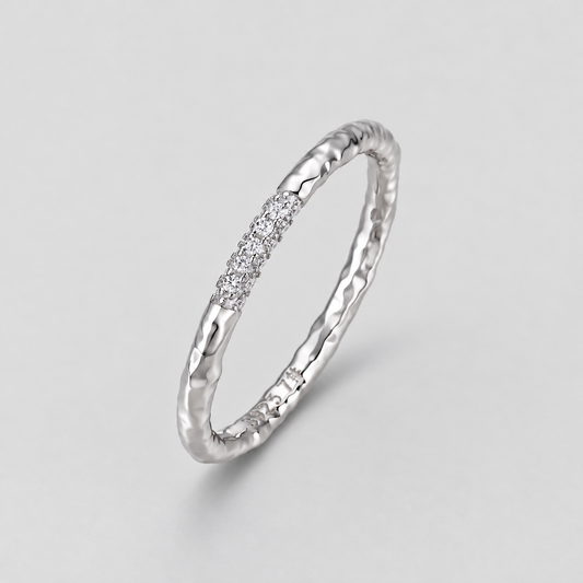 Hammered Moissanite Stacking Band in 925 sterling silver, silver finish.