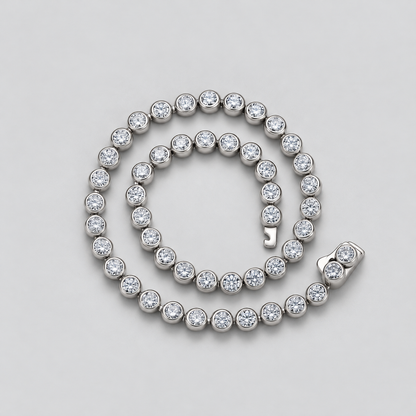 Bezel-Set Moissanite Tennis Bracelet in 925 sterling silver, silver finish.