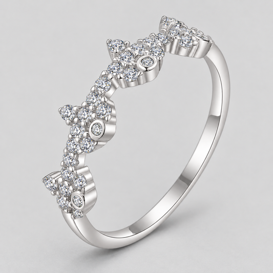Moissanite Cluster Stacking Ring in 925 sterling silver, silver finish.