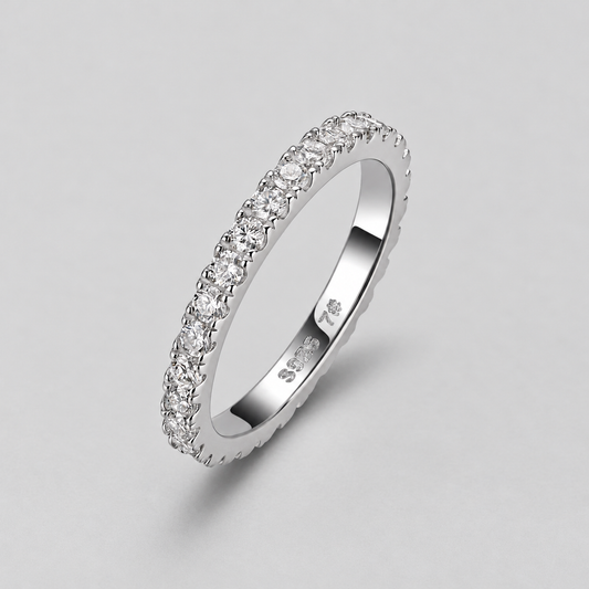 Pavé Moissanite Stacking Band in 925 sterling silver, silver finish.