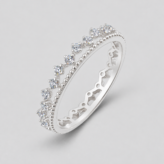 Moissanite Crown Stacking Ring in 925 sterling silver, silver finish.