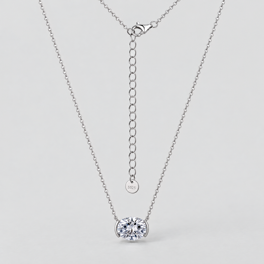 East-West Oval Moissanite Necklace in 925 sterling silver, silver finish.