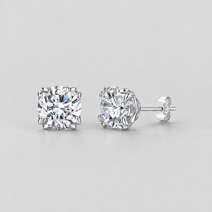 Eight-Prong Moissanite Stud Earrings in 925 sterling silver, silver finish.