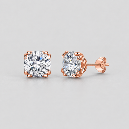 Eight-Prong Moissanite Stud Earrings in 925 sterling silver, rose gold finish.